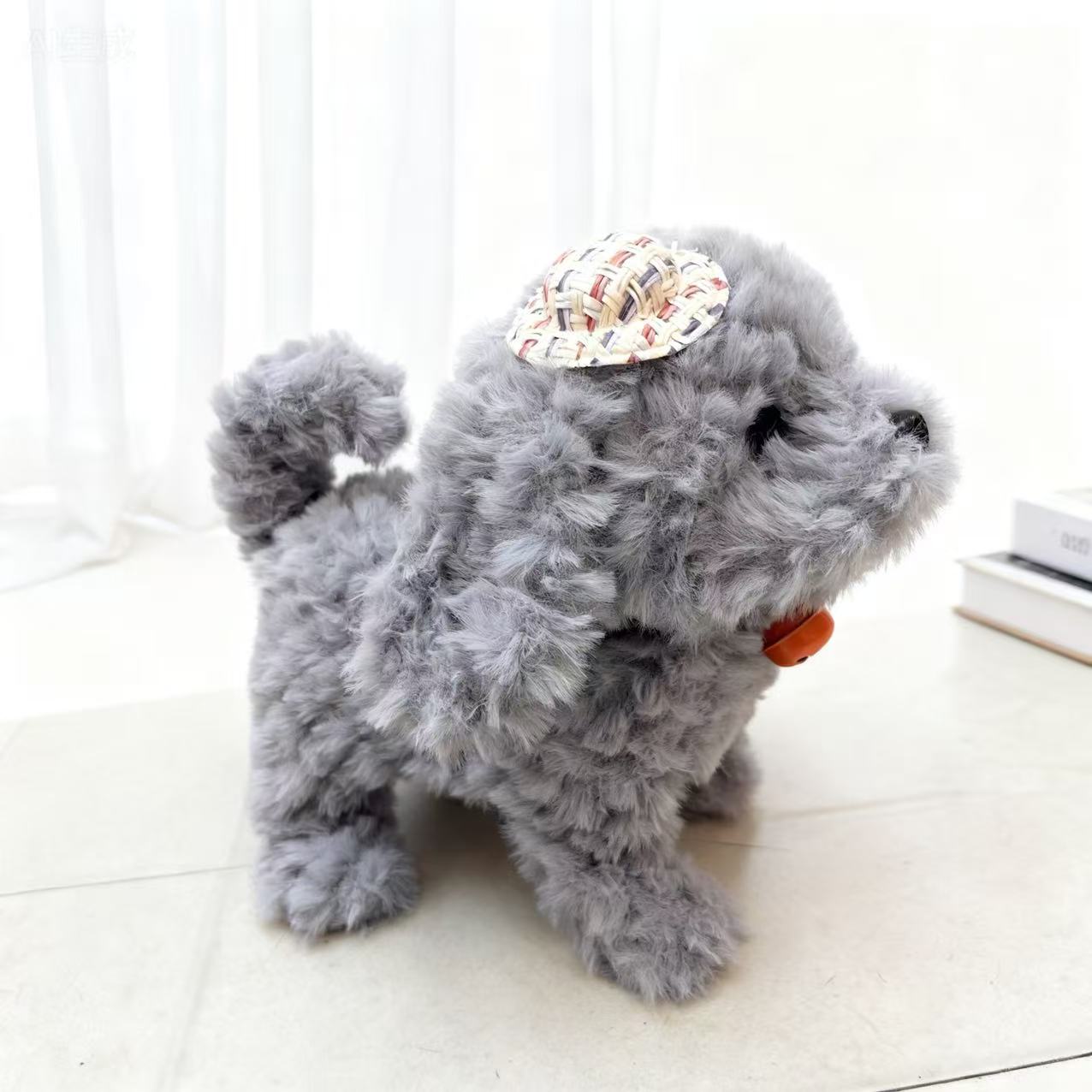 毛绒电子宠物狗大号格子绒狗走路叽叽叫电动小狗仿真毛绒玩偶儿童陪伴伴侣