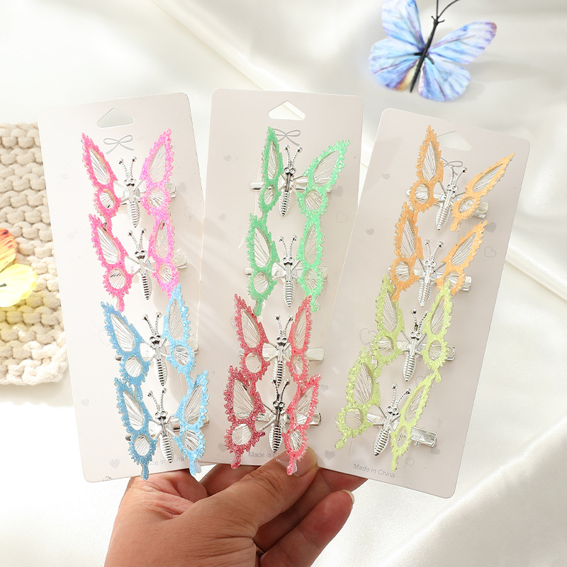Cross-border simulation decorative butterfly hair clips, women's back head clips with flower hairpins, children's headwear, bangs clips, side clips with duckbill clips, New Year red hair clips Item Picture