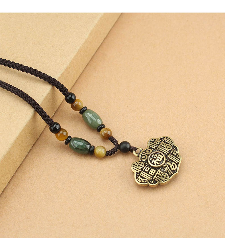 复古黄铜多福如意锁吊坠项链女百搭个性长款毛衣链简约民族风配饰详情8