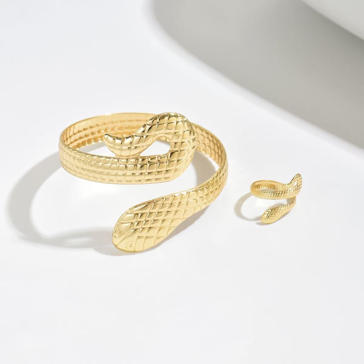European and American style high-end simple metal bracelet jewelry, personalized design snake-shaped winding creative bracelet ring Application Scenario