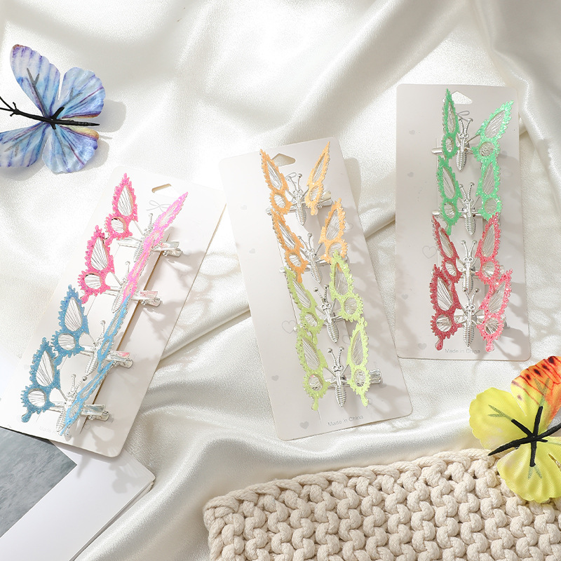 Cross-border simulation decorative butterfly hair clips, women's back head clips with flower hairpins, children's headwear, bangs clips, side clips with duckbill clips, New Year red hair clips detail image 2