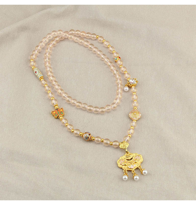 新中式国风锦鲤如意锁吊坠项链女仿水晶珠链轻奢高级感毛衣链配饰详情10