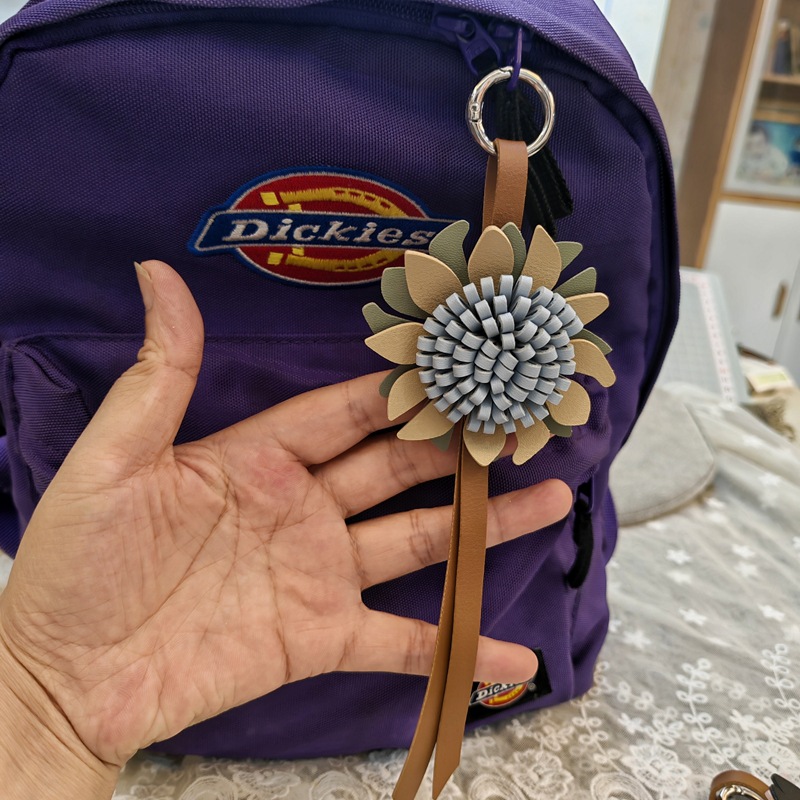 Handmade leather sunflower niu series bag pendant, small Daisy color-blocking couple backpack lanyder, scarf, shoes, hats and accessories detail image 4