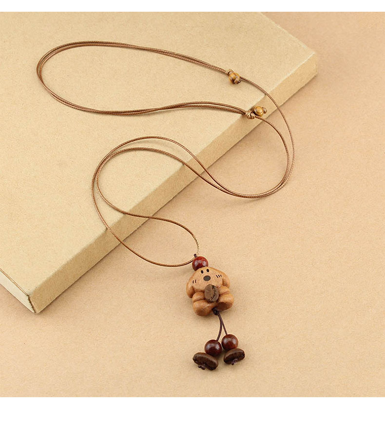国风长款蜡绳咖啡豆小熊项链女复古木质吊坠毛衣链民族风配饰批发详情3