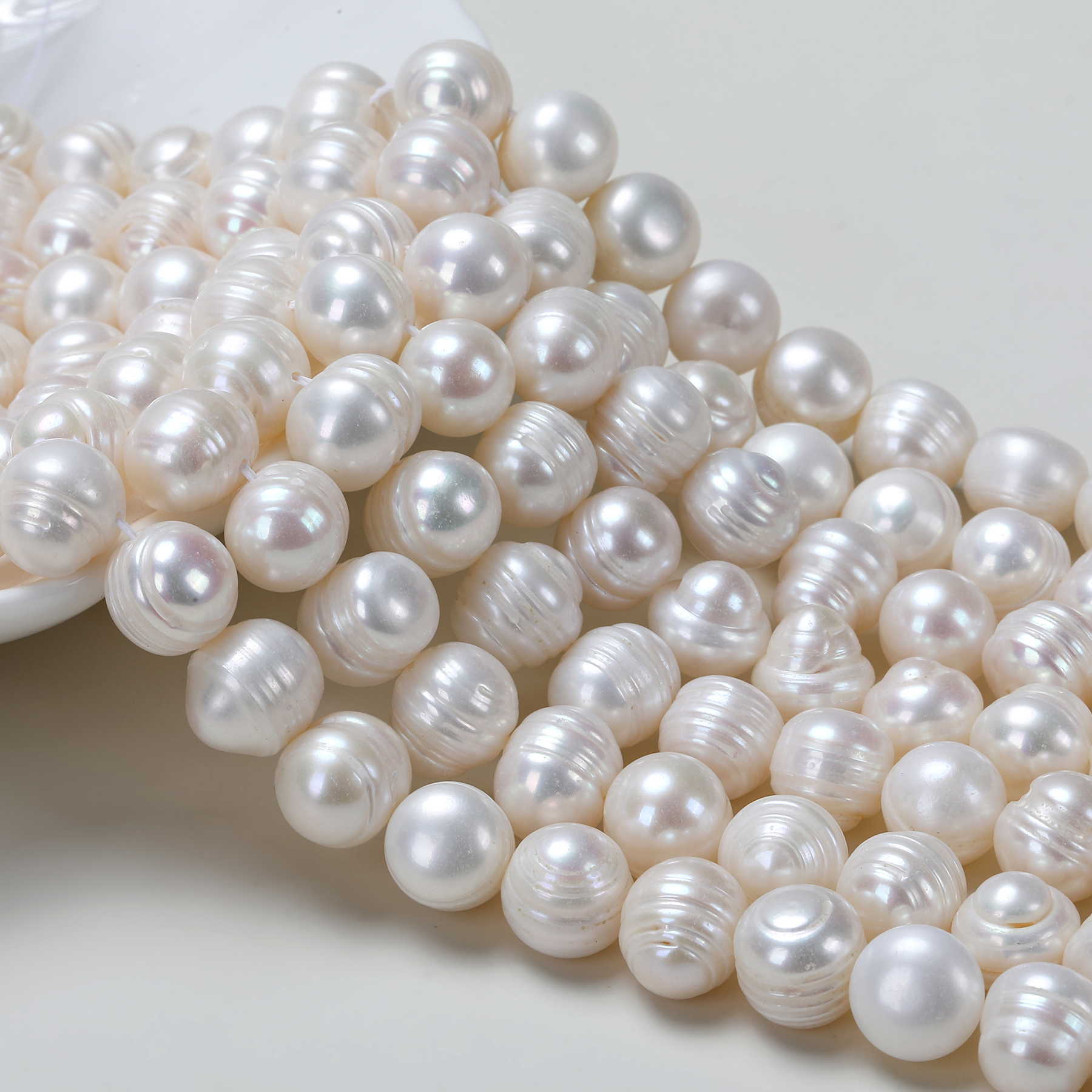 10-11mm天然淡水珍珠螺纹散珠冲头项链DIY手工材料