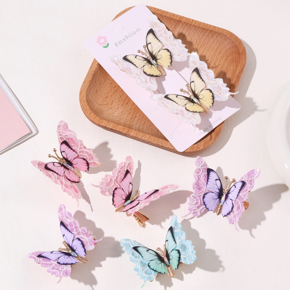 Cross-border three-dimensional simulation double-layer seven-color butterfly hair clips, women's bangs clips, high-end side clips, headwear, duckbill clips, New Year red hair clips, children's hair clips Item Picture