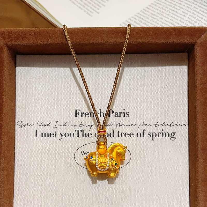 金店同款沙金蓝绿钻马上有钱生肖马吊坠项链小马国风送女朋友礼物唐马毛衣链