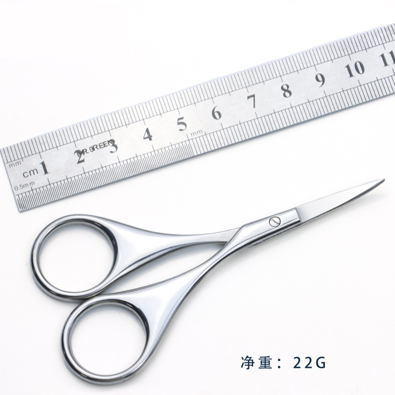 不锈钢鼻毛小剪刀修眉剪刀胡须剪刀安全小剪刀修眉工具直剪圆头剪眉毛鼻毛修剪美容剪睫毛化妆小剪子美妆眉剪白底实物图