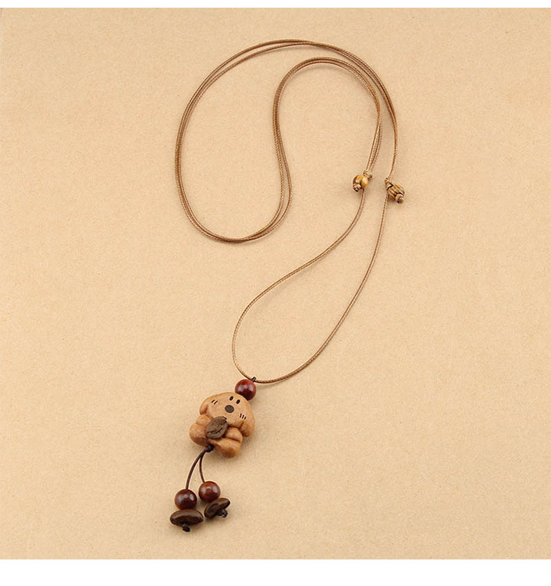 国风长款蜡绳咖啡豆小熊项链女复古木质吊坠毛衣链民族风配饰批发详情8