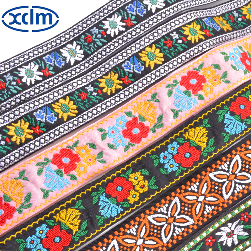 5cm Ethnic-style flower jacquard webbing, soft fabric edge, clothing accessories, lace straps, ribbon bag edge