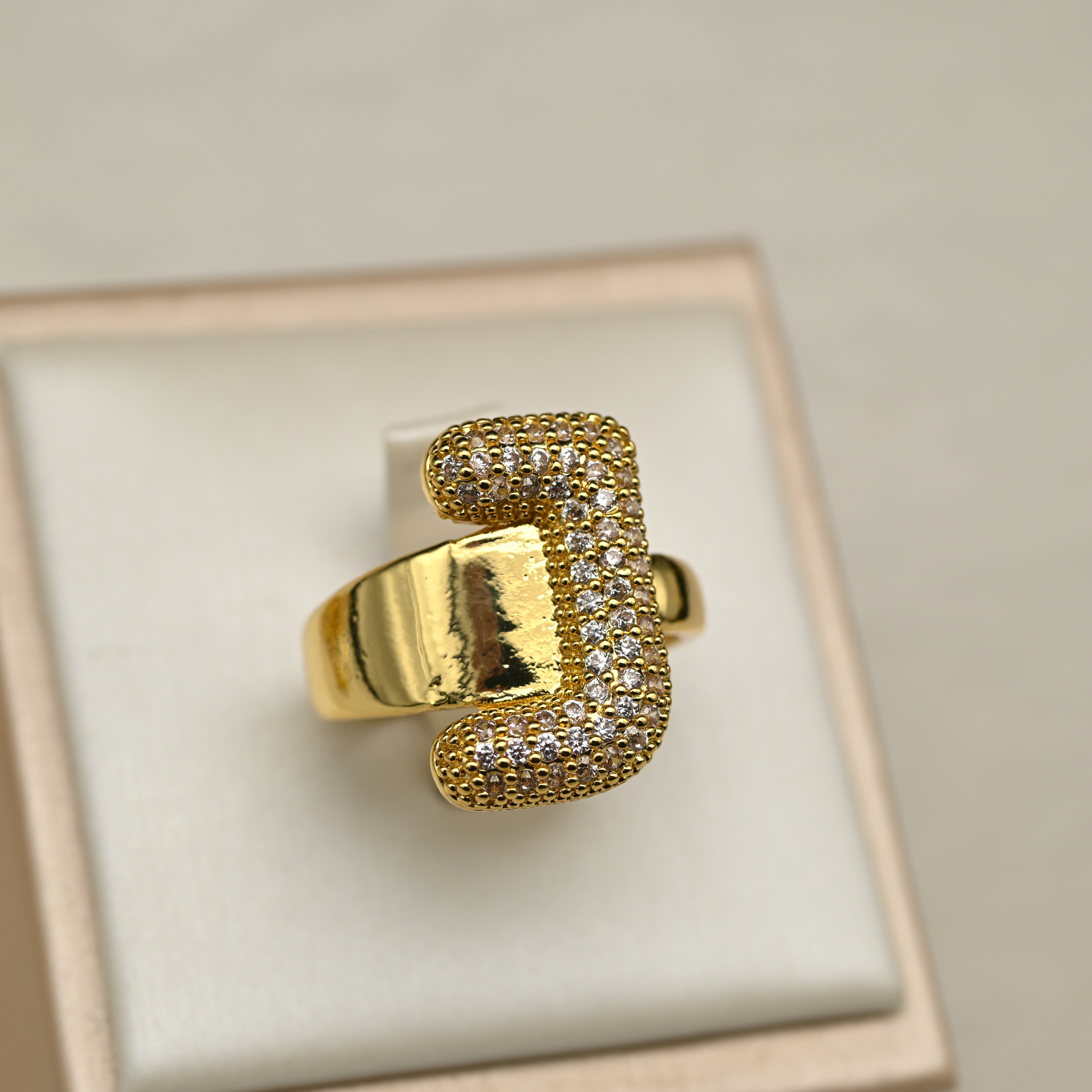 时尚字母铜微镶锆石戒指保色开口戒食指戒欧美手饰指环批发戒指