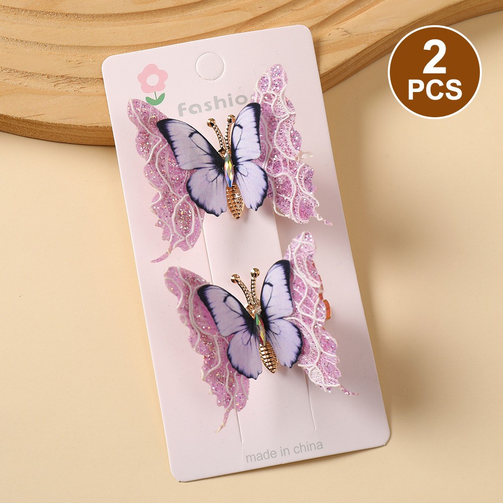 Cross-border three-dimensional simulation double-layer seven-color butterfly hair clips, women's bangs clips, high-end side clips, headwear, duckbill clips, New Year red hair clips, children's hair clips detail image 6