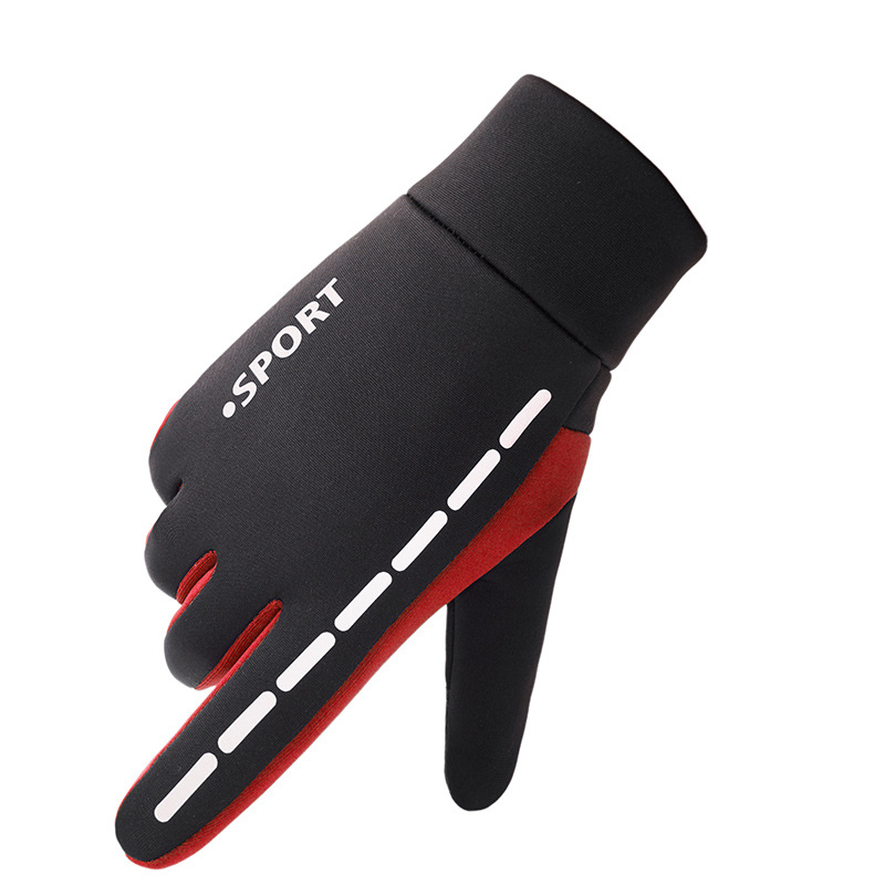 Autumn and winter waterproof, fleece, warm, anti-slip, reflective strip outdoor cycling full-finger gloves, men's touch screen windproof bicycle