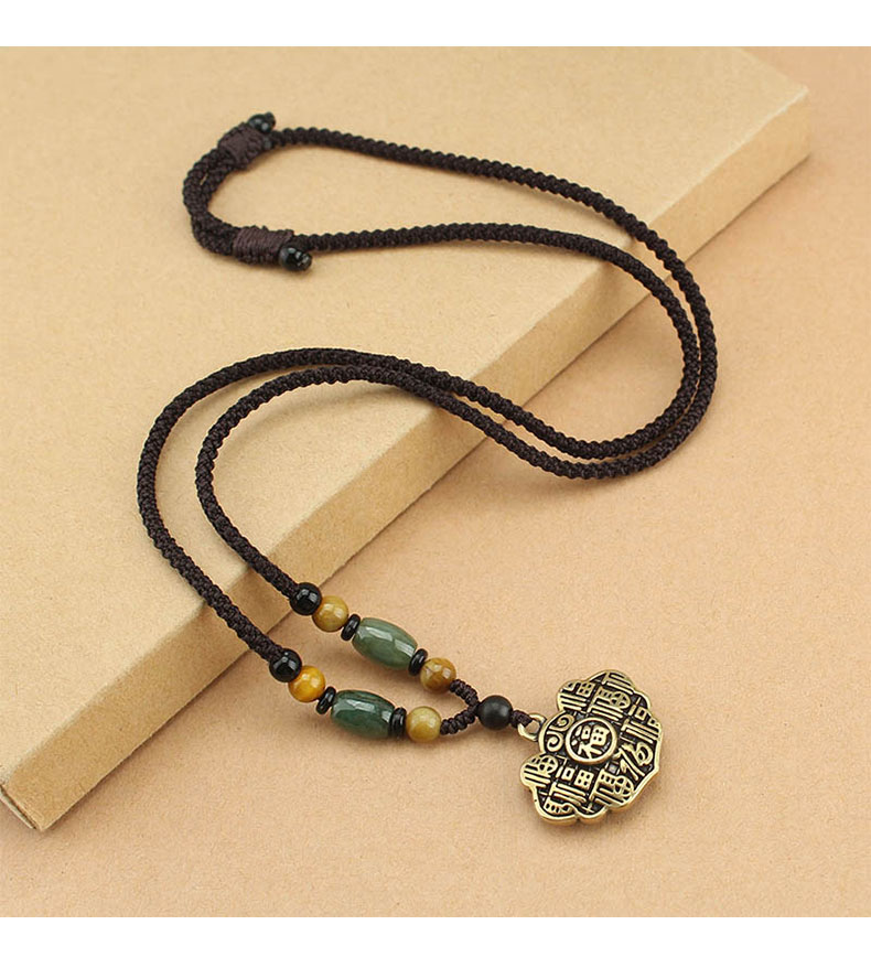 复古黄铜多福如意锁吊坠项链女百搭个性长款毛衣链简约民族风配饰详情10