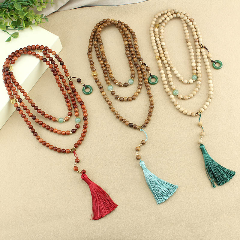  新中式平安扣流苏串珠斜挎链长款项链国风毛衣链古风背链旗袍配饰