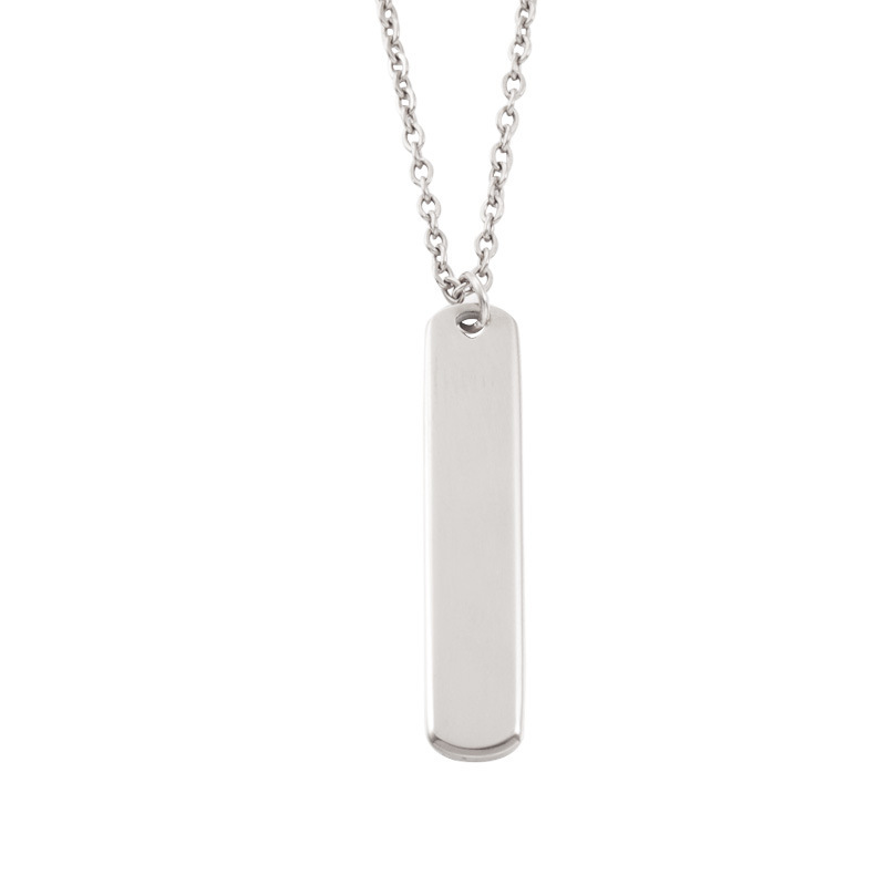 Hot-selling, personalized and simple mirror-finish stainless steel geometric necklace pendant with long strips and rounded corners, laser-engraved pendant Item Picture