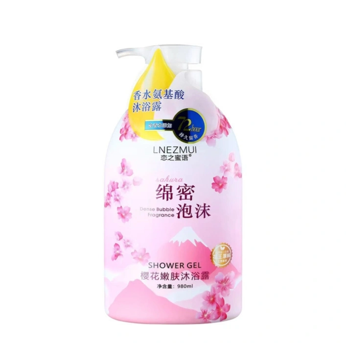 980ML Love Secret Amino Acid Perfume Body Wash with fine foam and long-lasting fragrance. Supermarket body wash detail image 5