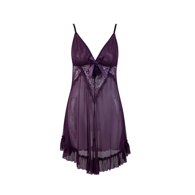 Ladies' sexy tulle halter nightgown, lace semi-transparent bow halter lingerie, lace tulle patchwork nightgown Specification drawing