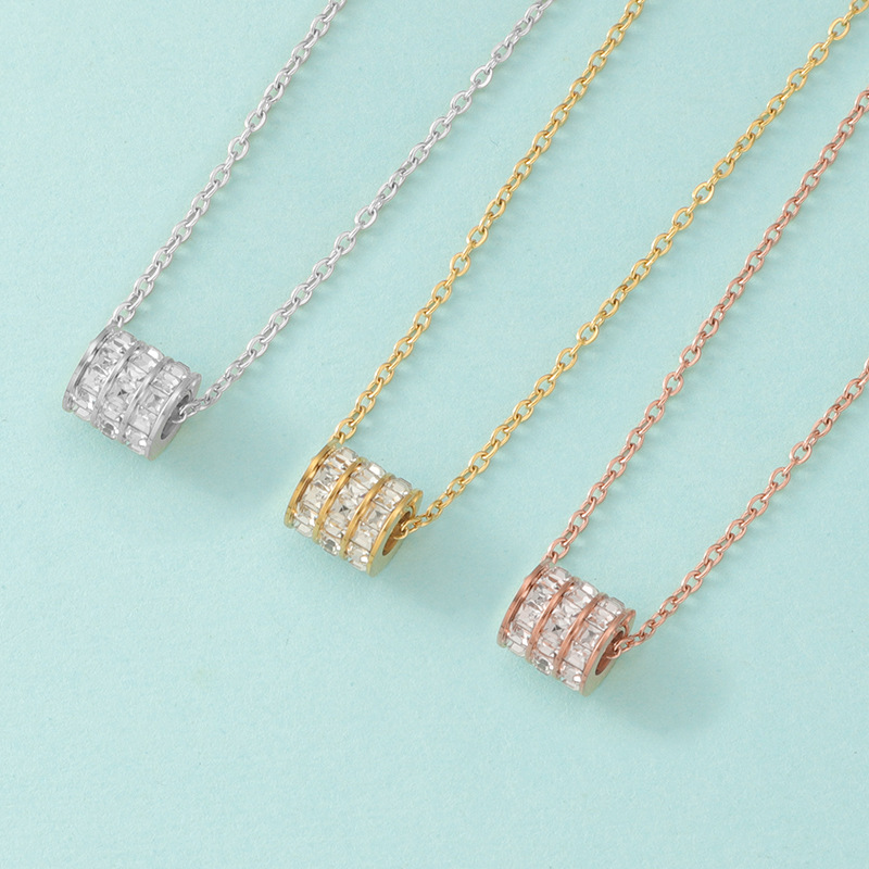 跨境热销钛钢不褪色简约小众满钻小蛮腰吊坠项链三层钻锁骨链