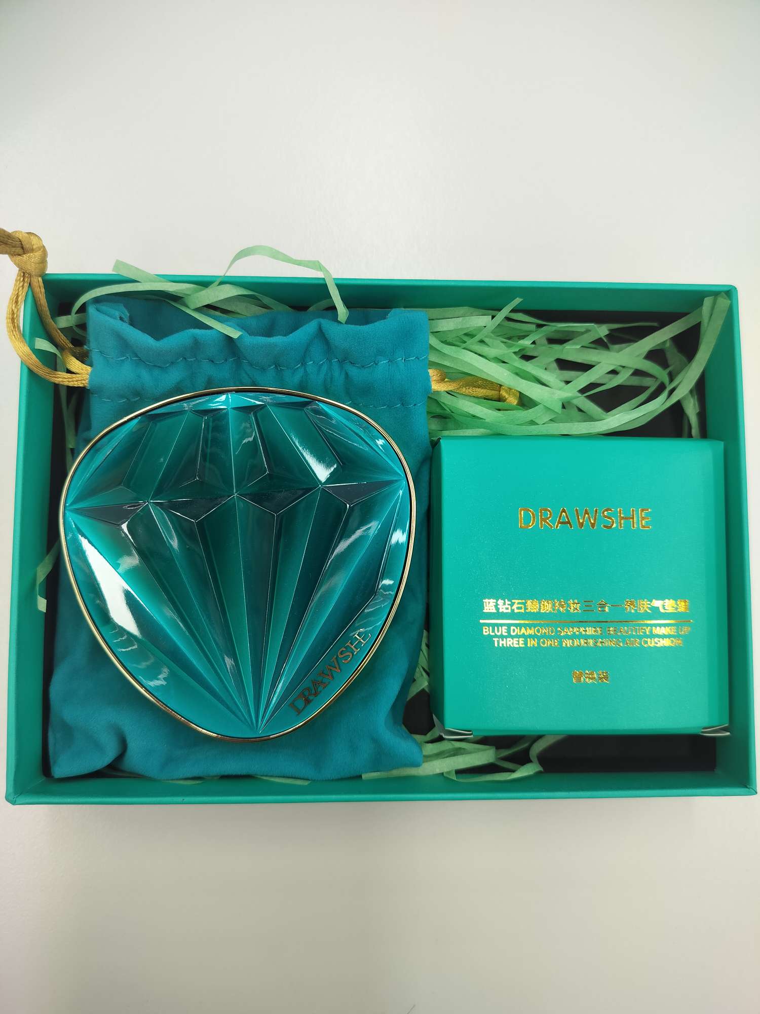 DRAWSHE玖皙蓝钻石臻颜持妆三合一养肤气垫霜气垫粉扑气垫bb遮瑕细节图