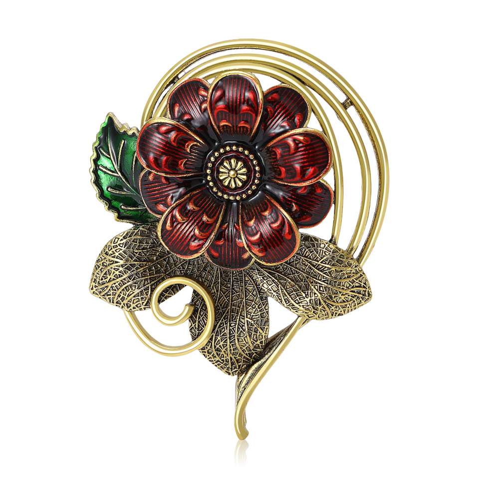 跨境热销合金中古珐琅花朵胸针经典百搭女士礼服开衫胸针
