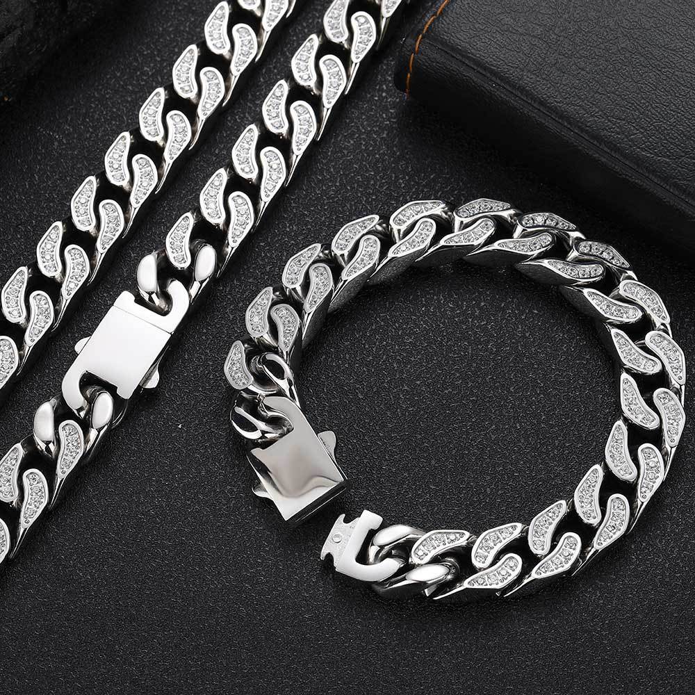 跨境不锈钢古巴链锆石手链男士简约手饰潮流百搭饰品配饰品礼物详情图5