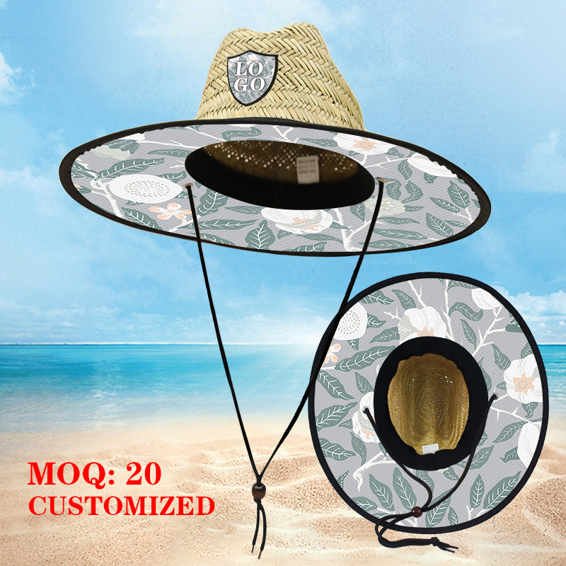 Custom-made beach lifeguard style straw hat, custom-made Logo vacation style sun protection straw hat, hand-woven natural grass adult straw hat Application Scenario