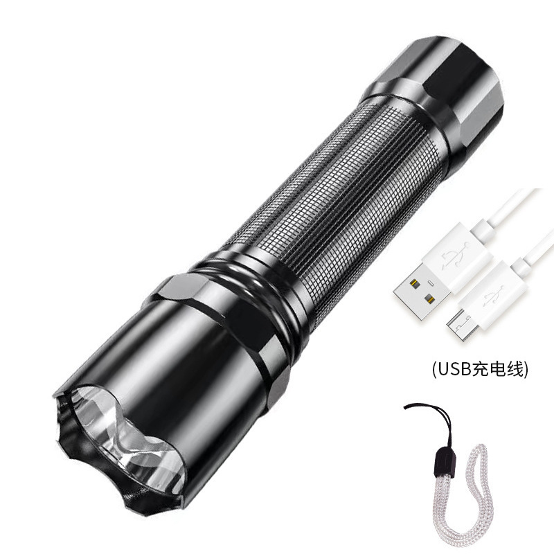 Cross-border led high-intensity flashlight, rechargeable multi-purpose long-range portable ultra-bright household mini portable side light, black