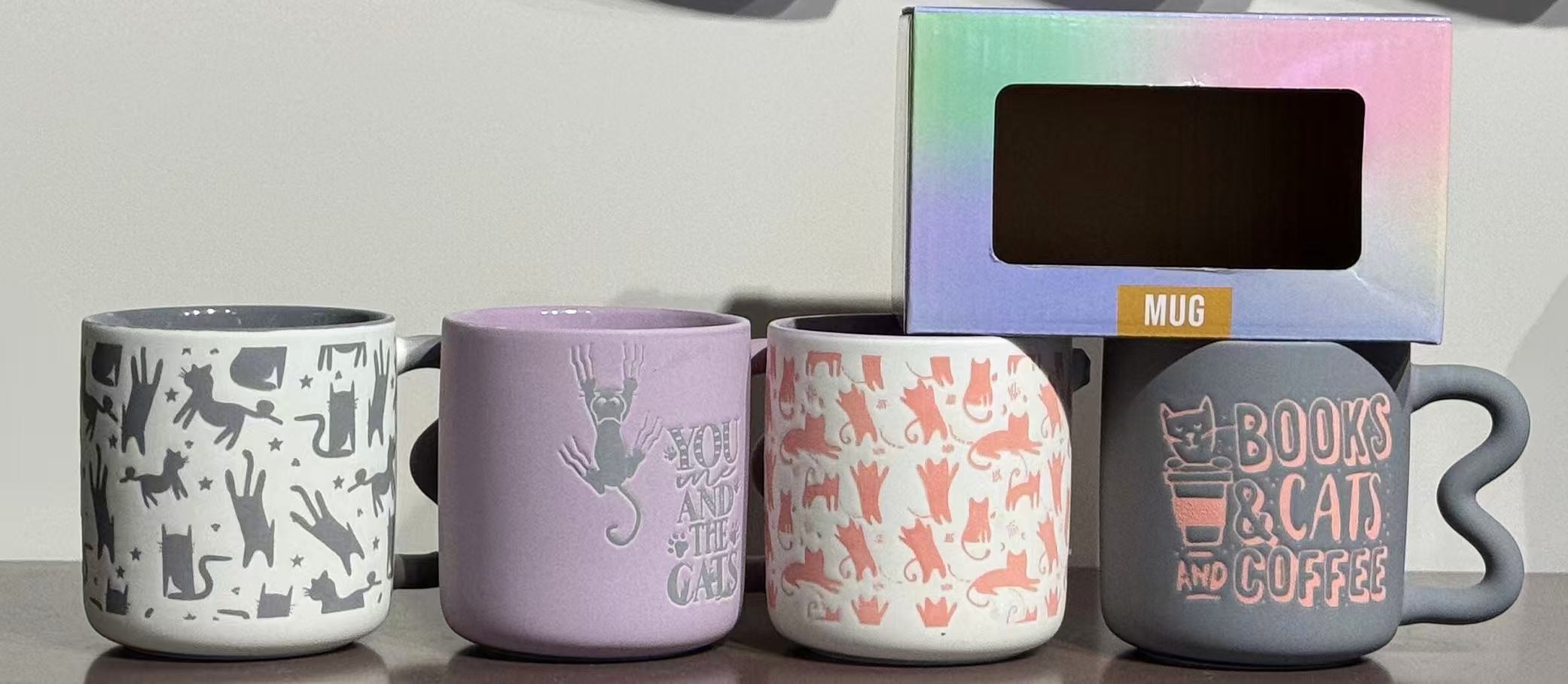 Cat pattern spray-painted coffee cup
