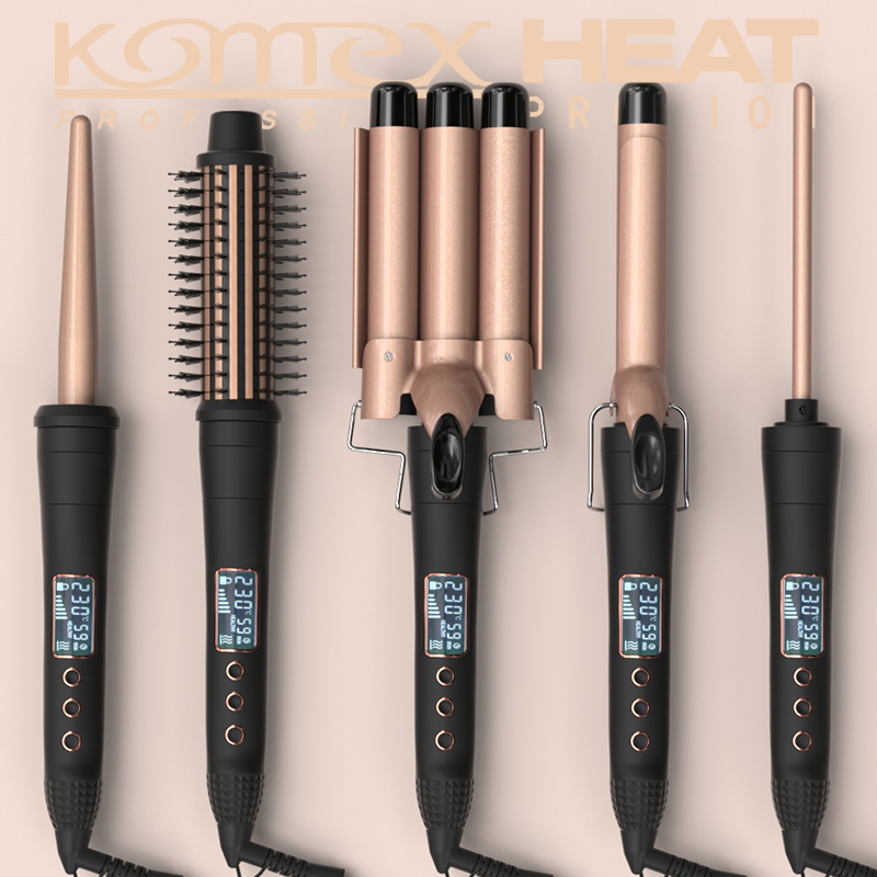 Komex 6In 1 Multi-Functional Styling Large Wave, Medium Wave, Small Wave High-Temperature Fashionable Curling Iron Set Application Scenario