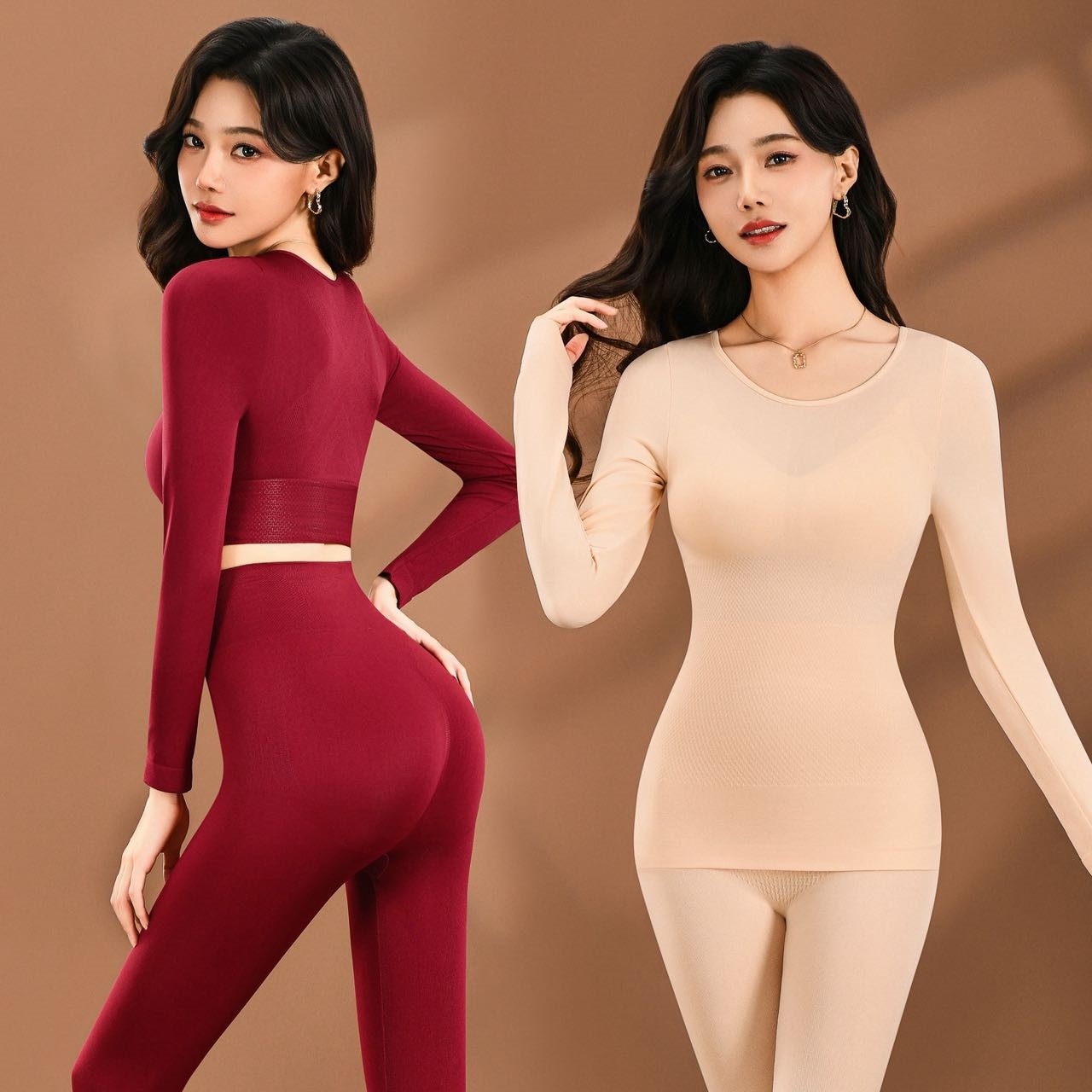 The new autumn and winter contouring and warming set is lightweight, seamless, and slimming. It features a round-neck seamless base layer and warm thermal underwear details Picture
