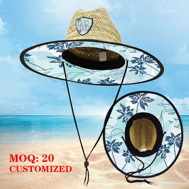 Customized Logo vacation-style sun protection straw hat, straw hat, seaside lifeguard, customized style, hand-woven natural outdoor straw hat details Picture