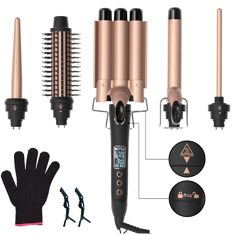 Komex 6In 1 Multi-Functional Styling Large Wave, Medium Wave, Small Wave High-Temperature Fashionable Curling Iron Set Specification drawing