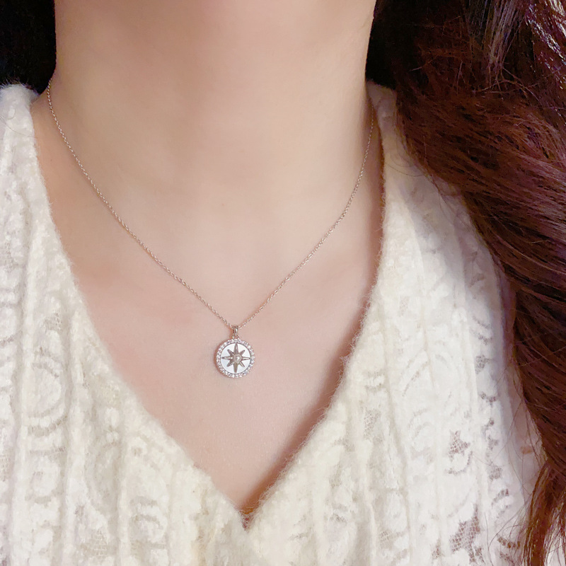 韩版时尚设计感八芒星贝壳圆环吊坠项链女个性轻奢百搭锁骨链批发详情1