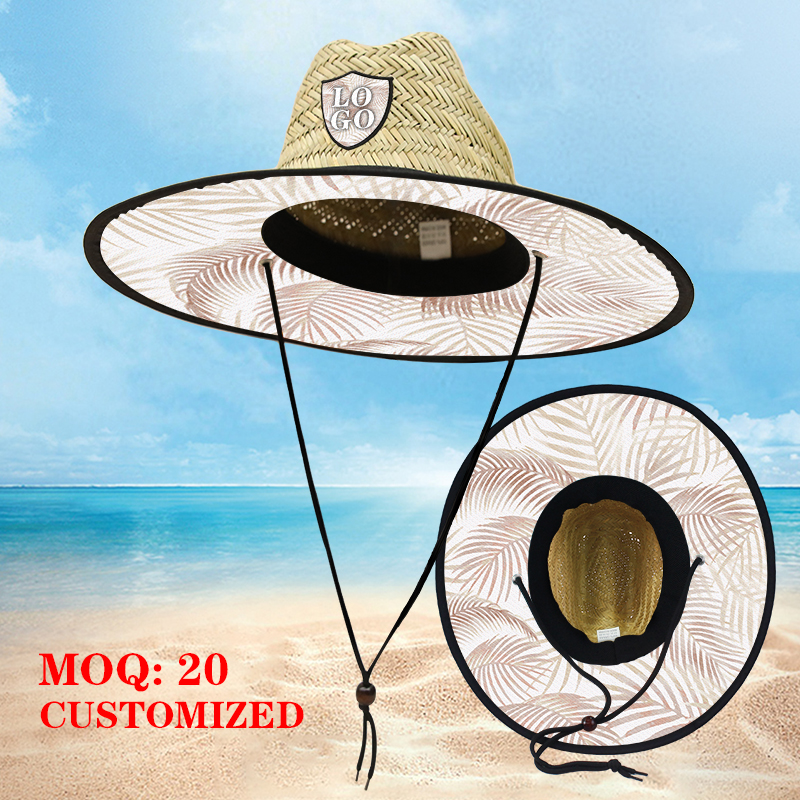 Custom-made straw hat for beach lifeguards, hand-woven natural outdoor straw hat, custom-made Logo vacation style sun protection straw hat Application Scenario