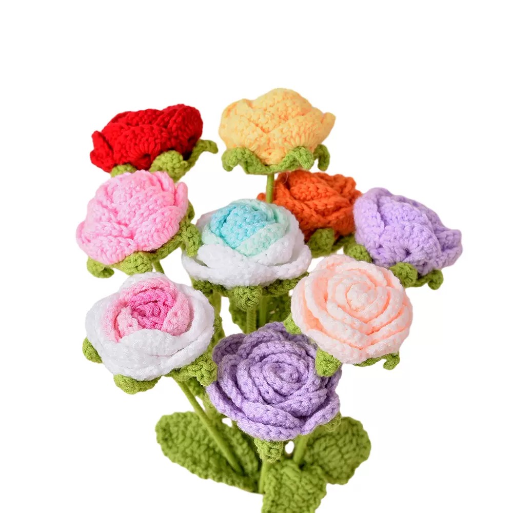Handmade leaf weaving, rose weaving, simulated flower products, home decoration and display, creative gifts, artworks, graduation gifts, knitted mini woolen bouquets, simulated cream puffs, little chanel-style birthday gifts, kindergarten graduation bouquets pic 4