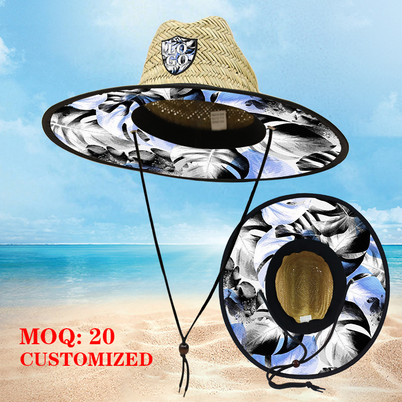 海边救生员定制款式草帽定制Logo度假风防晒草帽手工编织天然草