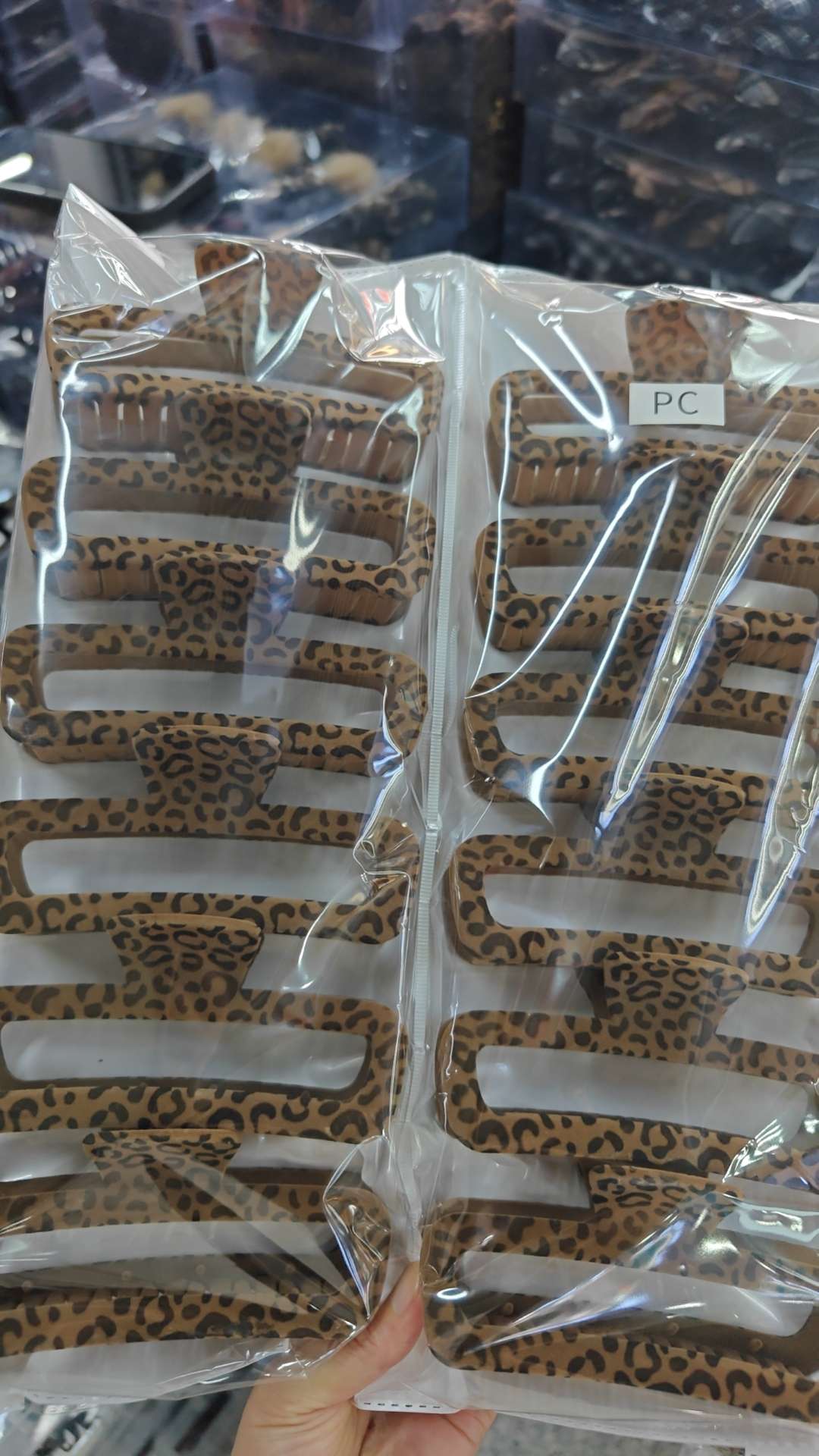 豹纹13月牙长方发夹