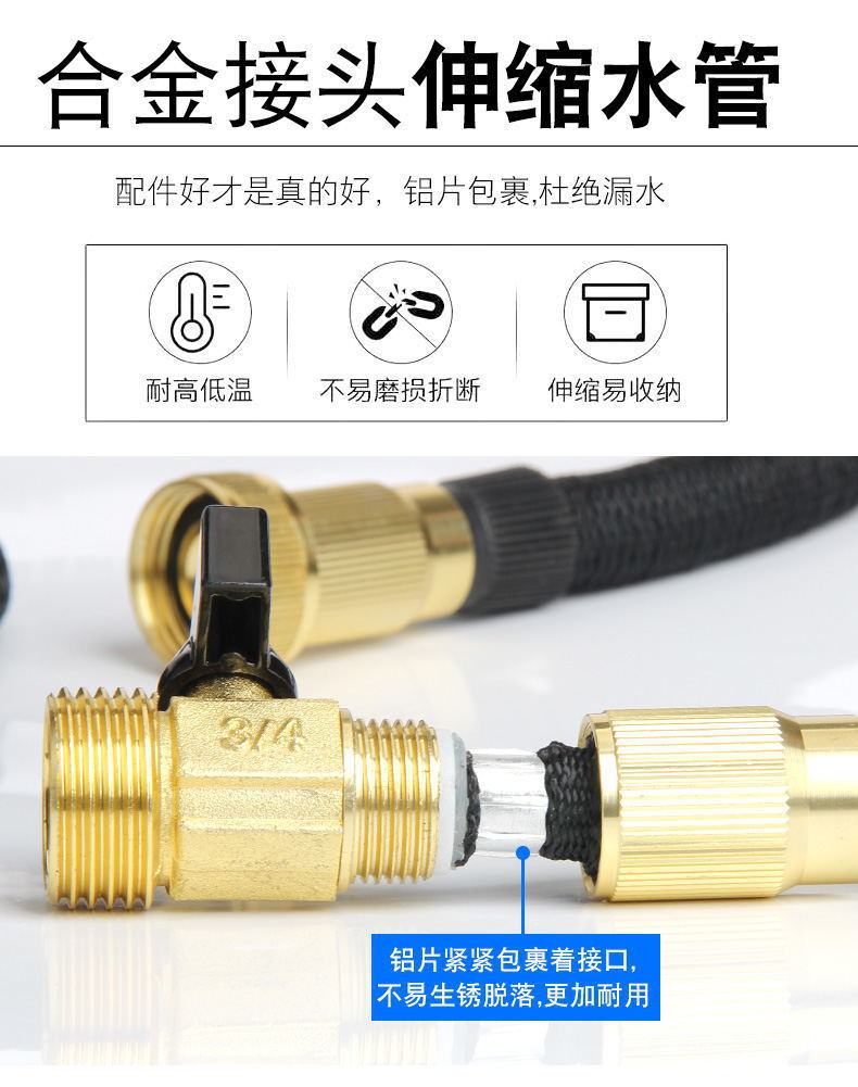 跨境专供美标花园伸缩水管防冻防晒TPE软管高压洗车水管套装详情6