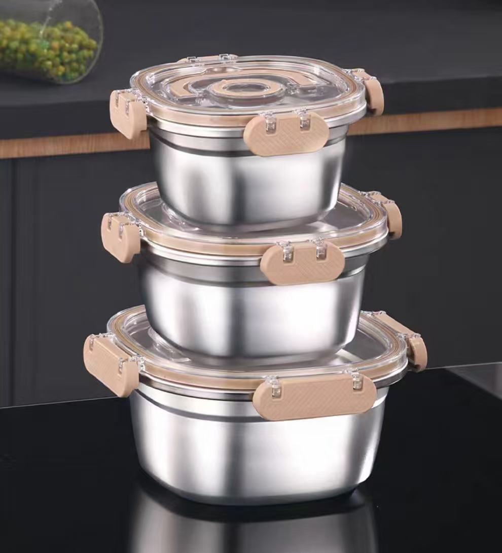 304 stainless steel fresh-keeping bowl with lid, sealed box, large-capacity lunch box, food-grade microwave-heated fresh-keeping box Item Picture