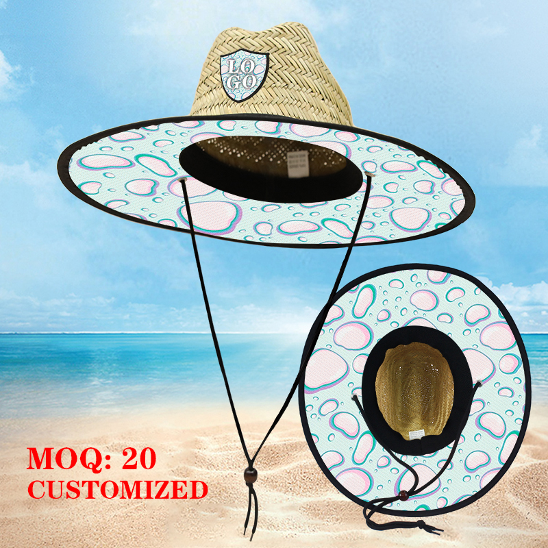 海边救生员定制款式草帽定制Logo度假风防晒草帽手工编织天然草成人草帽