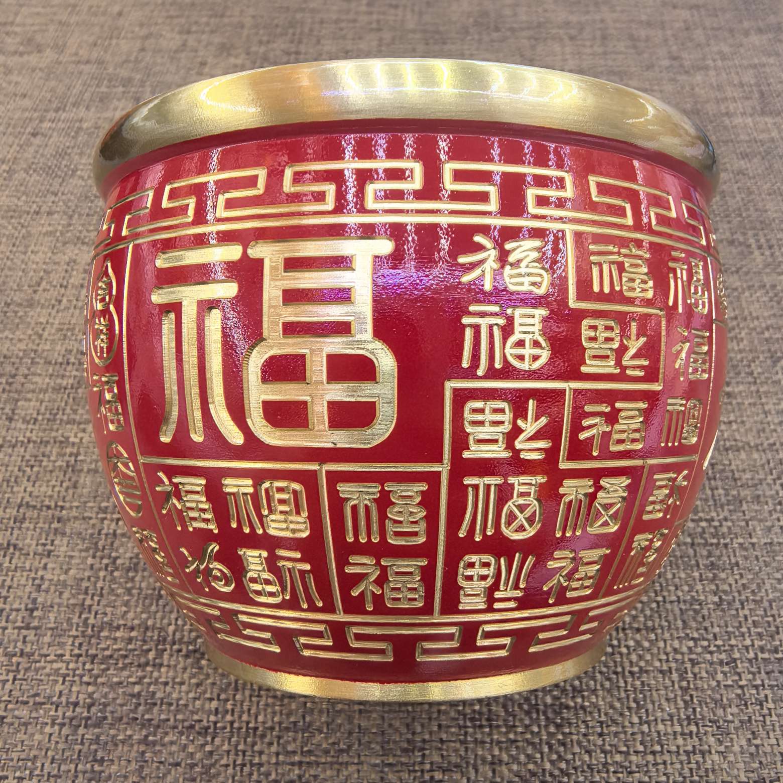义乌市琳烺工艺品商行 黄铜红色百福缸