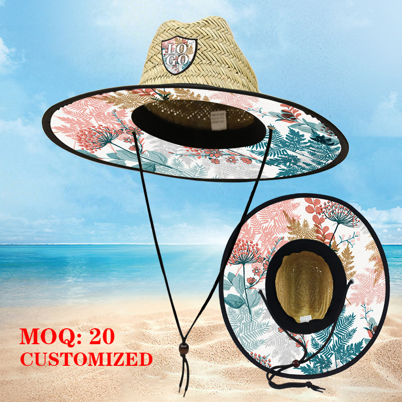 Customized style of beach lifeguard outdoor straw hat, customized Logo vacation style sun protection straw hat, hand-woven natural grass Application Scenario