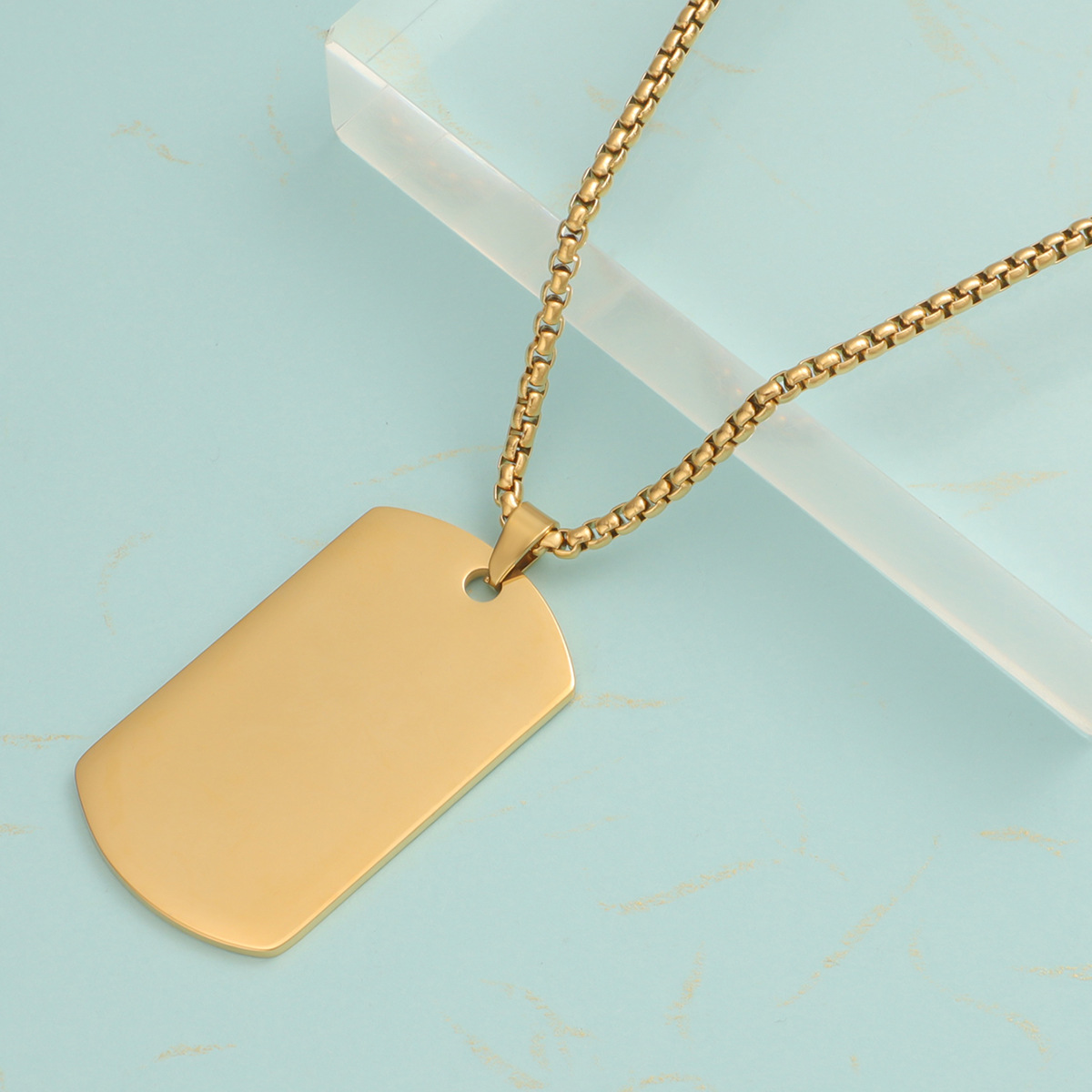 Cross-border wholesale titanium steel, niche and trendy men's hip-hop military brand light plate, laser-engraved identity tag pendant necklace Specification image