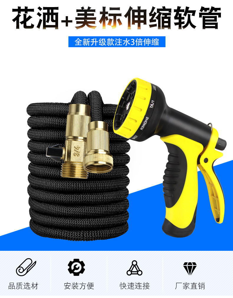 跨境专供美标花园伸缩水管防冻防晒TPE软管高压洗车水管套装详情1