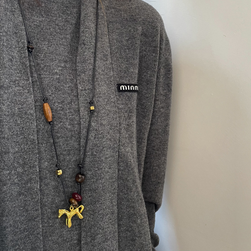 新中式复古木马吊坠项链轻奢高级感百搭毛衣链小众个性简约项饰女 项链