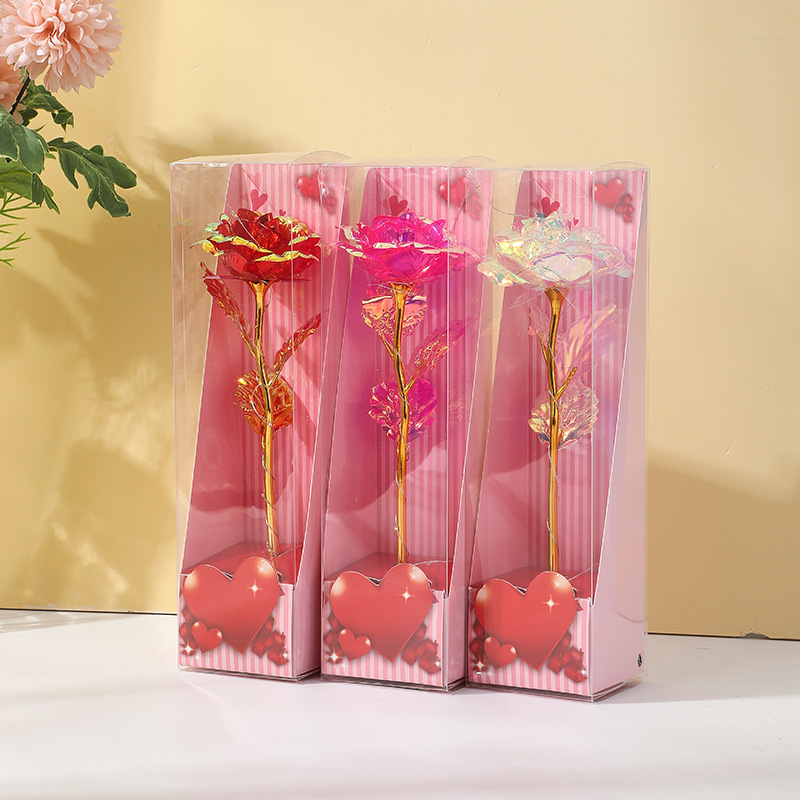 彩金玫瑰花星空发光玫瑰金箔玫瑰花礼盒 520情人节母亲节礼品