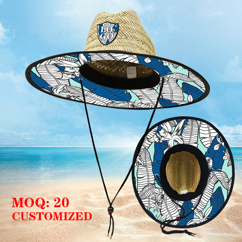 Custom-made straw hat for beach lifeguards, hand-woven natural outdoor straw hat, custom-made Logo vacation style sun protection straw hat Specification image