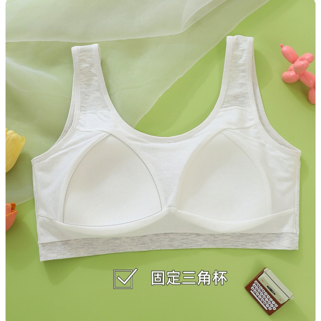 Girls' oversized and plump underwear, seamless cotton youth vest for high school and junior high school students, fixed cup girls' bra vest details Picture