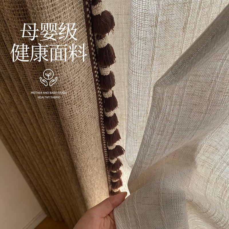 窗帘遮光法式中古老钱风棉麻卧室阳台客厅轻奢高级感窗帘